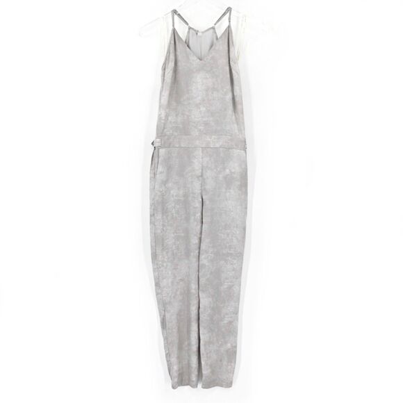HALSTON HERITAGE Jumpsuit Womens Sz 0 Gray Satin Jogger Spaghetti‎ Strap V Neck - Picture 2 of 14